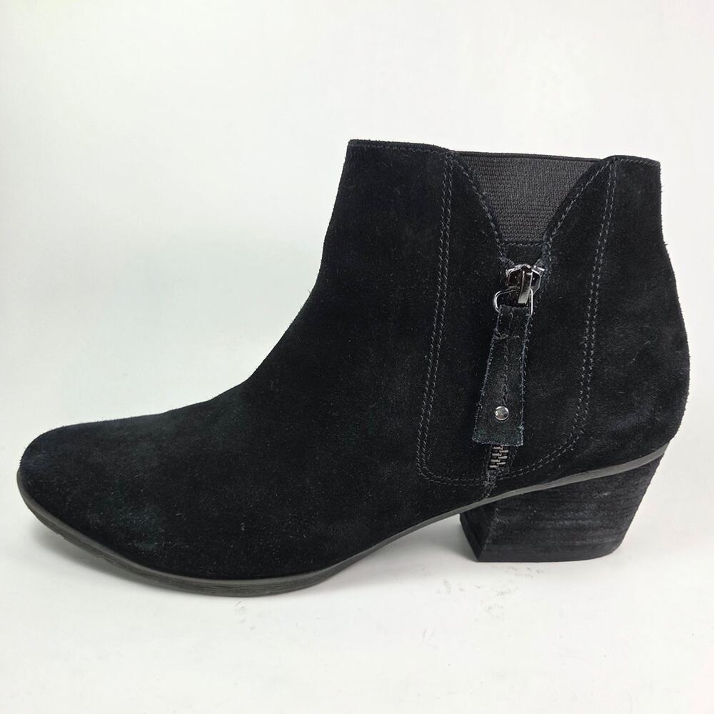 Blondo Ibiza Black Suede Waterproof Almond‑Toe Zip Stack‑Heel Ankle Bootie Sz 9